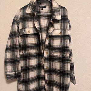 Banana Republic Black and Cream Plaid Shirt